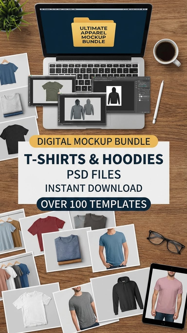 Premium Apparel Mockup Bundle – T-Shirts & Hoodies (PSD Files)